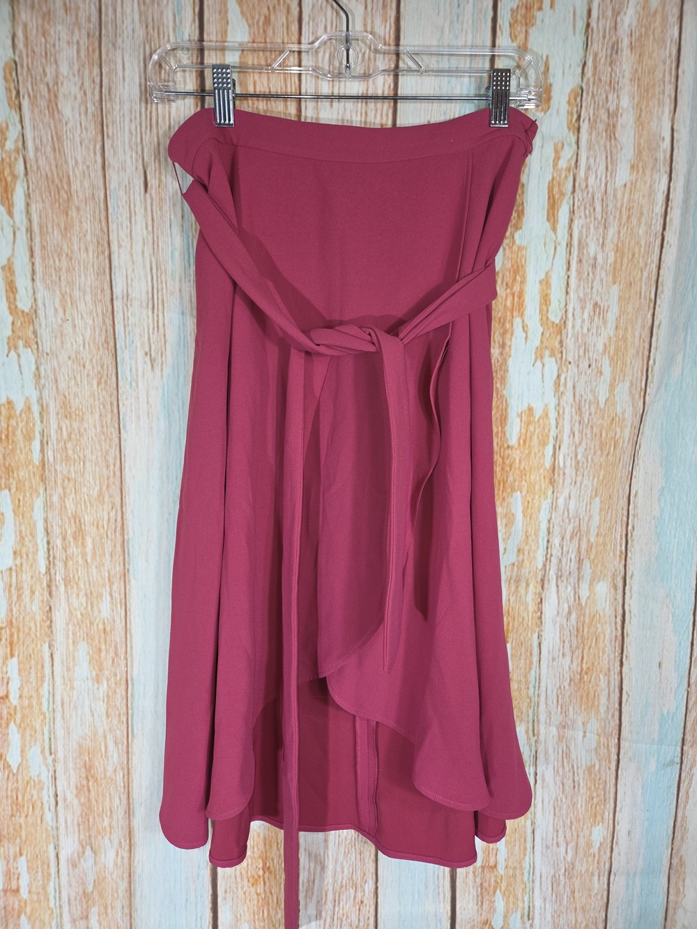 Ann Taylor Raspberry Pink High-Low Midi Skirt with Waist Tie. Size 8p